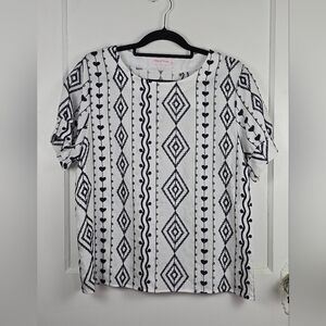 NWT Ana & Rose White and Navy Boho Embroidered Blouse L